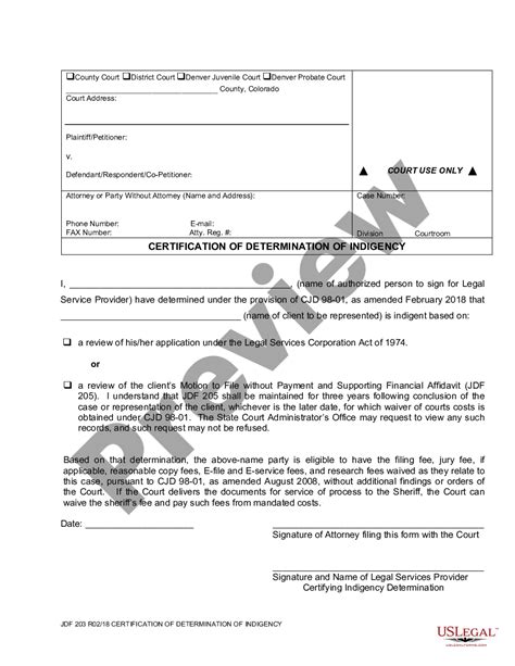 Certificate Of Indigency Form Us Legal Forms