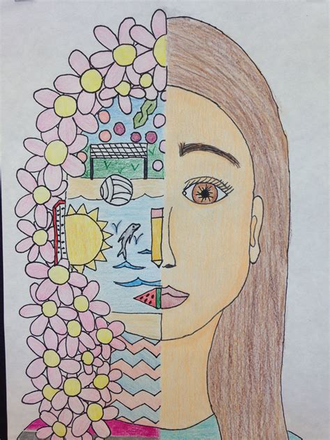 Split Face Self Portrait Elementary Art Elementary Art Projects 4th