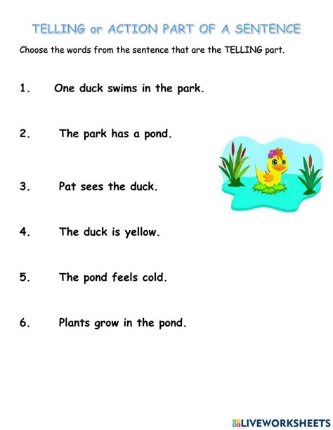 Naming And Telling Part Of A Sentence Activity Live Worksheets