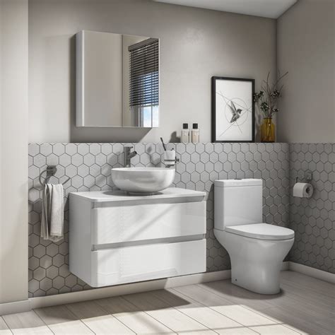 800mm White Gloss Wall Hung 2 Drawer Vanity Unit Portland Better Bathrooms