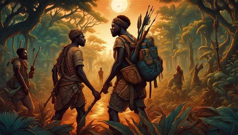 African Carribean Handsoe Men Hunting In The Wild Forests Of Africa