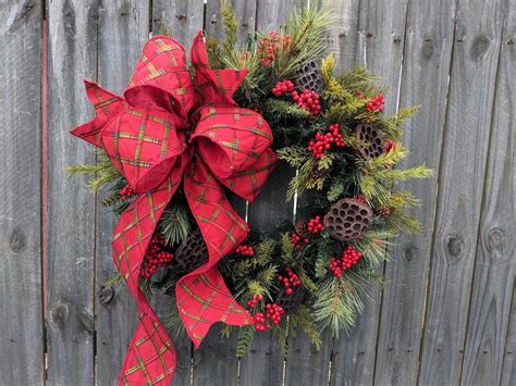 Christmas Wreath, Large Bow Wreath, Realistic Christmas ...