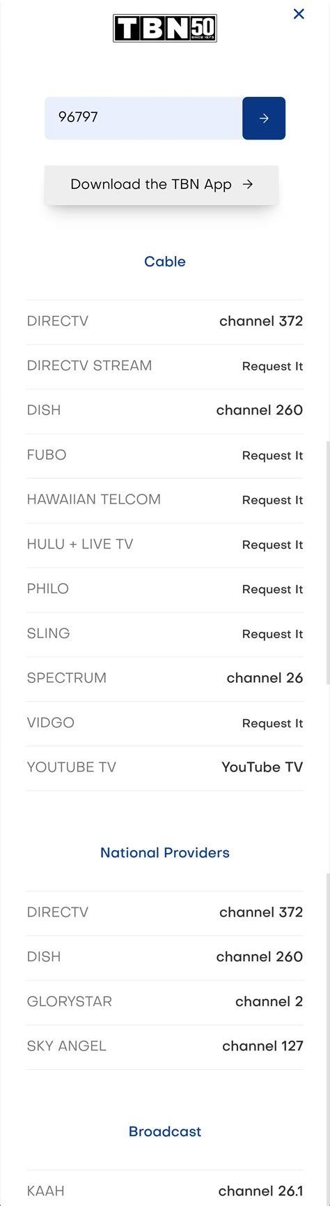 Trinity Broadcasting Network (TBN) missing from Spectrum TV streaming