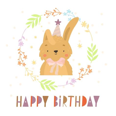 Premium Vector Happy Birthday Card With Cute Bunny