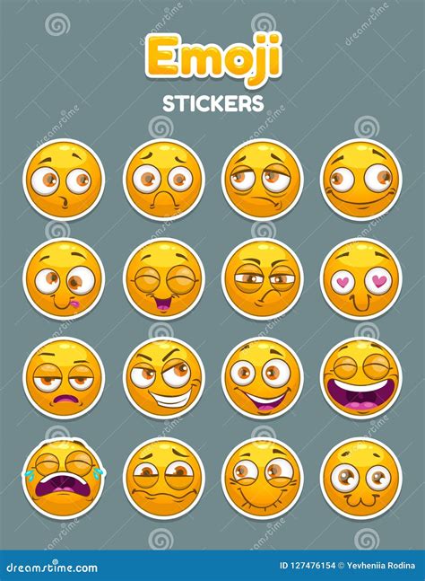 Emoji Collection Funny Comic Cartoon Yellow Smiley Faces Set Stock