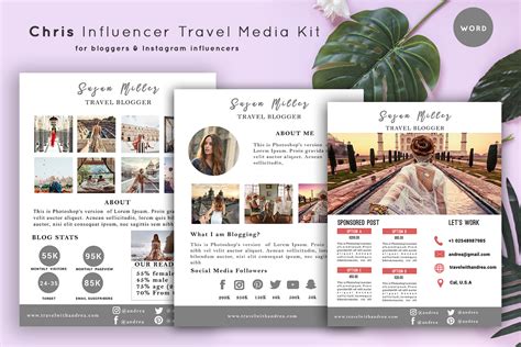 Chris Travel Media Kit Template 3 Pages Influencer Travel 179164
