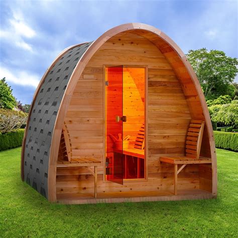 Outdoor Rustic Cedar Barrel Steam Sauna Pod With Bitumen Shingle Roofi