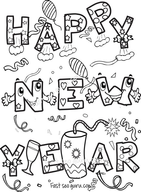 Kids Coloring Sheets Happy New Year Coloring Pages