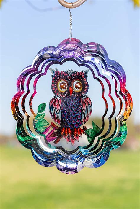 Kinetic 3d Metal Outdoor Garden Decor Wind Spinner Mystical Owl Indoor