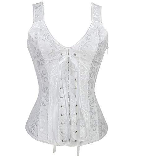 Buy Zzebra White Sexy Jacquard Overbust Corset With Zipper Shoulder Straps Bustier Corselet