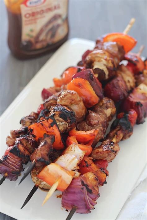 The delicious taste of these kabobs comes from the lively marinade of wine, lemon juice, rosemary, and garlic. Grilled Teriyaki-Barbecue Pork Shish Kabobs - Yummy Healthy Easy