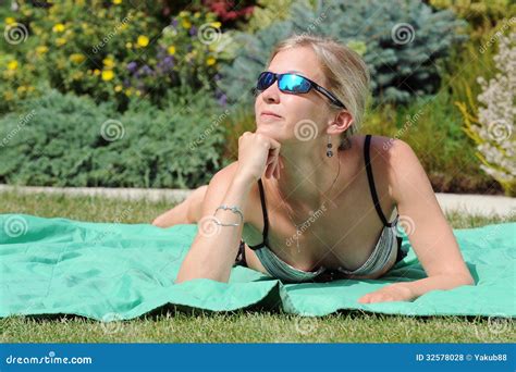 Girl Sunbathing In The Garden Stock Photo Image Of Beauty Lady
