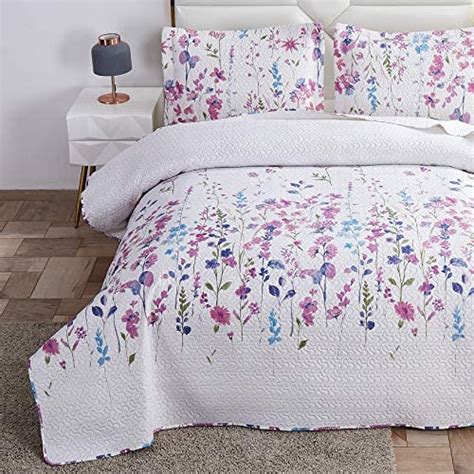 Amazon Com Ultrasonic 3 Piece Lavender Floral Bedding Set Reversible