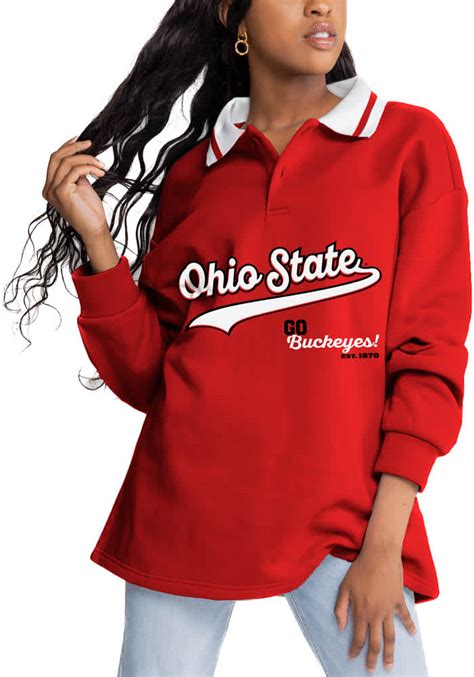Gameday Couture Ohio State Buckeyes Womens Red Happy Hour Knit Collared Long Sleeve Ls Tee
