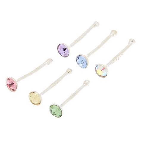 Sterling Silver Swarovski Elements 22g Nose Studs 6 Pack Claires