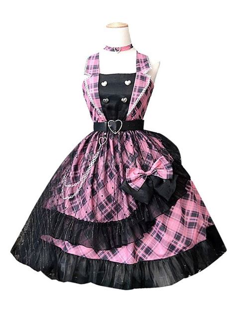 Pink Lolita Jsk Dress Plaid Bows Ruffles Lolita Jumper Skirts