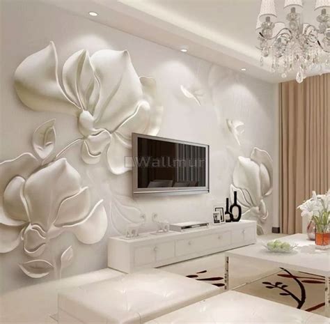 3d Embossed Look Magnolia Floral Art Wallpaper Mural In 2020 Living