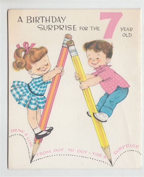 Vintage 1960s Children On Pencils Fold Out Birthday Greeting Card