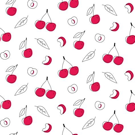 Seamless Pattern Doodle Cherries Outline With Spots Whole Pieces And