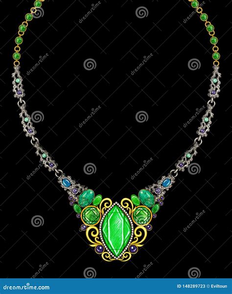 Jewelry Design Art Vintage Necklace Stock Illustration Illustration