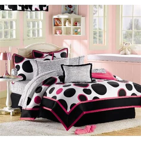 9pc Reversible Girls Pink W Polka Dot Comforter Set Full Size