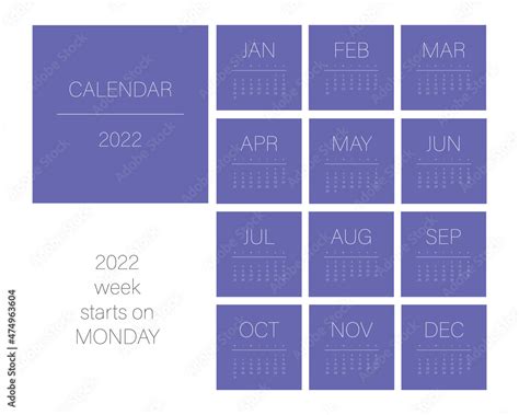 Calendar Template For 2022 Square Design In Trendy 2022 Color Very