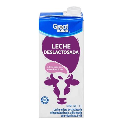 Leche Great Value Entera Deslactosada 1 L Walmart