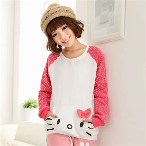 Sweater Pink White Hello Kitty Red Bow Polka Dots