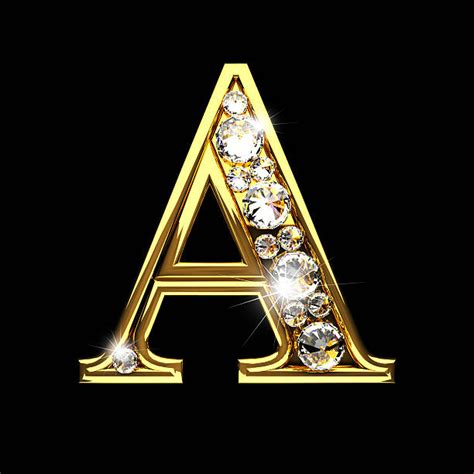 Isolated Golden Letters A With Diamonds On Black Lettering Dark