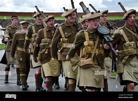 Men In Ww1 Scottish Regiment Dress At An Historic Event At Fort George