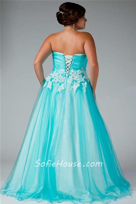 Princess Ball Gown Sweetheart Long Aqua Blue Tulle Lace Plus Size Prom
