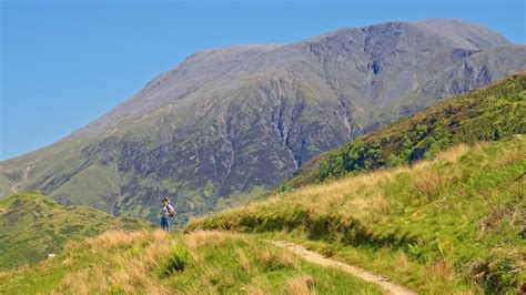 Backpacker On The West Highland Way Trekking Path And Ben Nevis