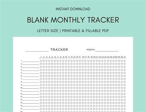 Blank Monthly Tracker Printable Template 11 X 85 Letter Size