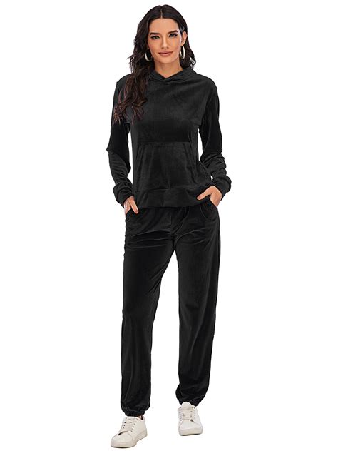 Lelinta Womens Two Piece Velour Tracksuit Set Zipper Long Sleeve Hoodie