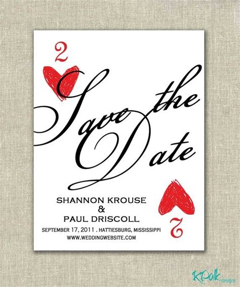 Save The Date Card With Red Hearts And Black Ink On White Paper