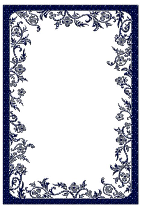 Large Dark Blue Transparent Frame Printable Frames Floral Border