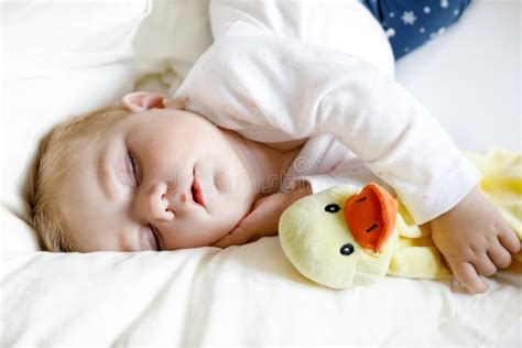 Cute Adorable Baby Girl Of Months Sleeping Peaceful In Bed Stock Photo Image Of Napping
