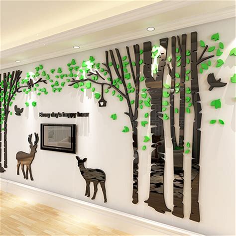 New Large Three Dimensional Wall Sticker Forest Deer Living Room Sofa