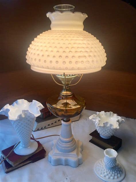 Fenton Milk Glass Lamp With Amber Glass Stunning And Rare Etsy Milk