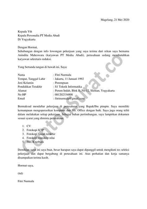 Download Download Contoh Surat Lamaran Kerja Sekretaris Kantor