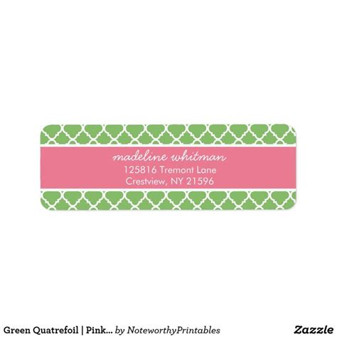 Green Quatrefoil Pink And Green Preppy Address Label Zazzle Pink