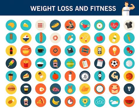 Premium Vector Weight Loss And Fitness Concept Flat Icons
