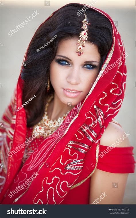 Beautiful Indian Woman Traditional Red Dress Stock Photo