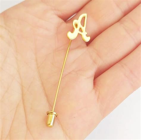 Vintage Alphabet Pins Letter A Stick Pin Gold A Initi Gem