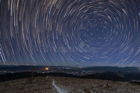 Star Trails In The Sky On A Starry Night Stock Photo Image Of Lake