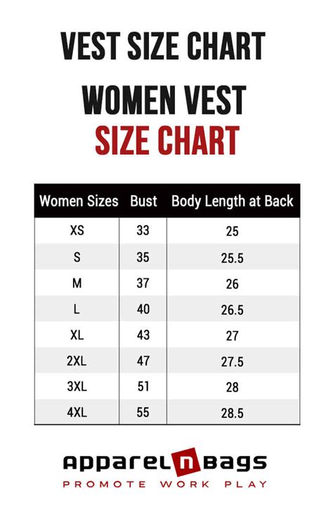Precise Vest Size Chart And Measurement Guide Apparelnbags
