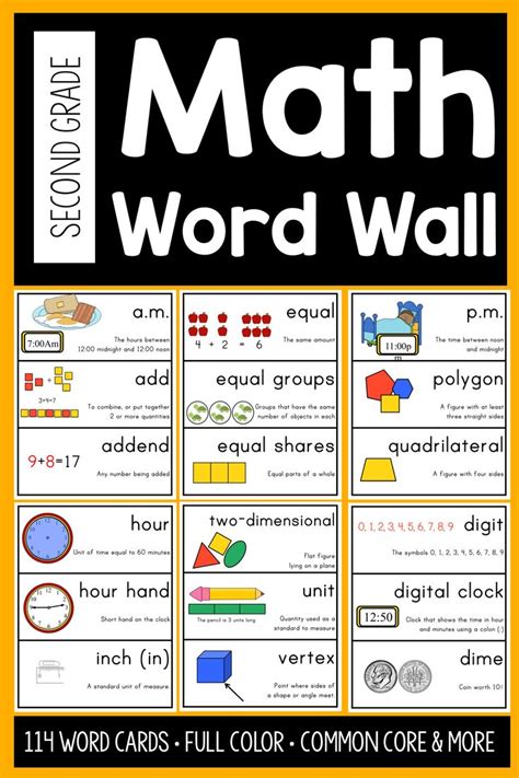 Second Grade Math Vocabulary Cards for Word Wall | Math vocabulary, 2nd