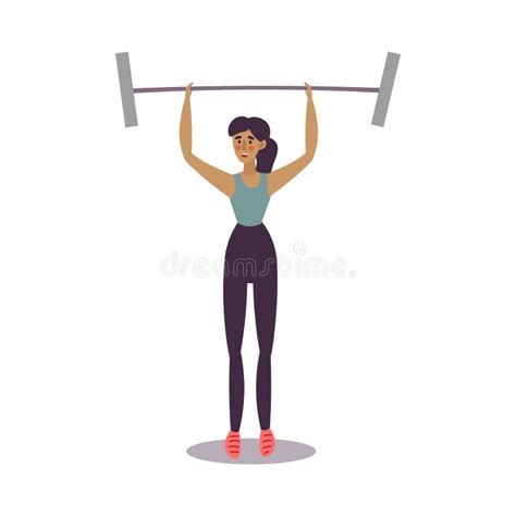 Cute Young Dark Haired Athletic Woman Standing And Lifting Up A Barbell