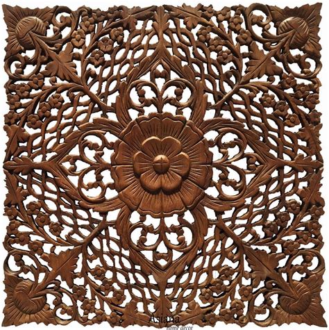Oriental Floral Carved Wood Wall Decor Unique Asian Wood Wall Art