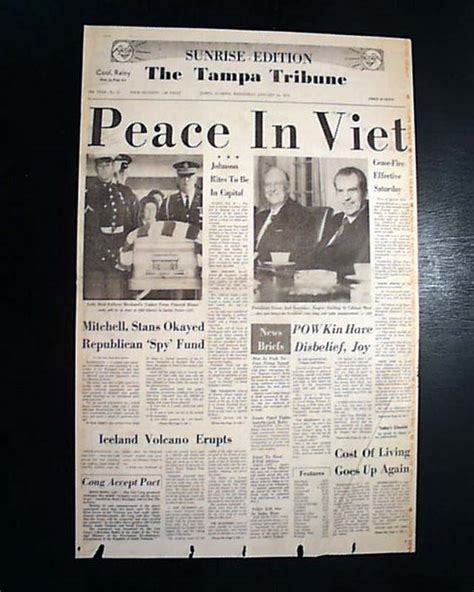 Vietnam War Cease Fire Accord Richard Nixon Us Involvement Ends 1973 Newspaper Ebay